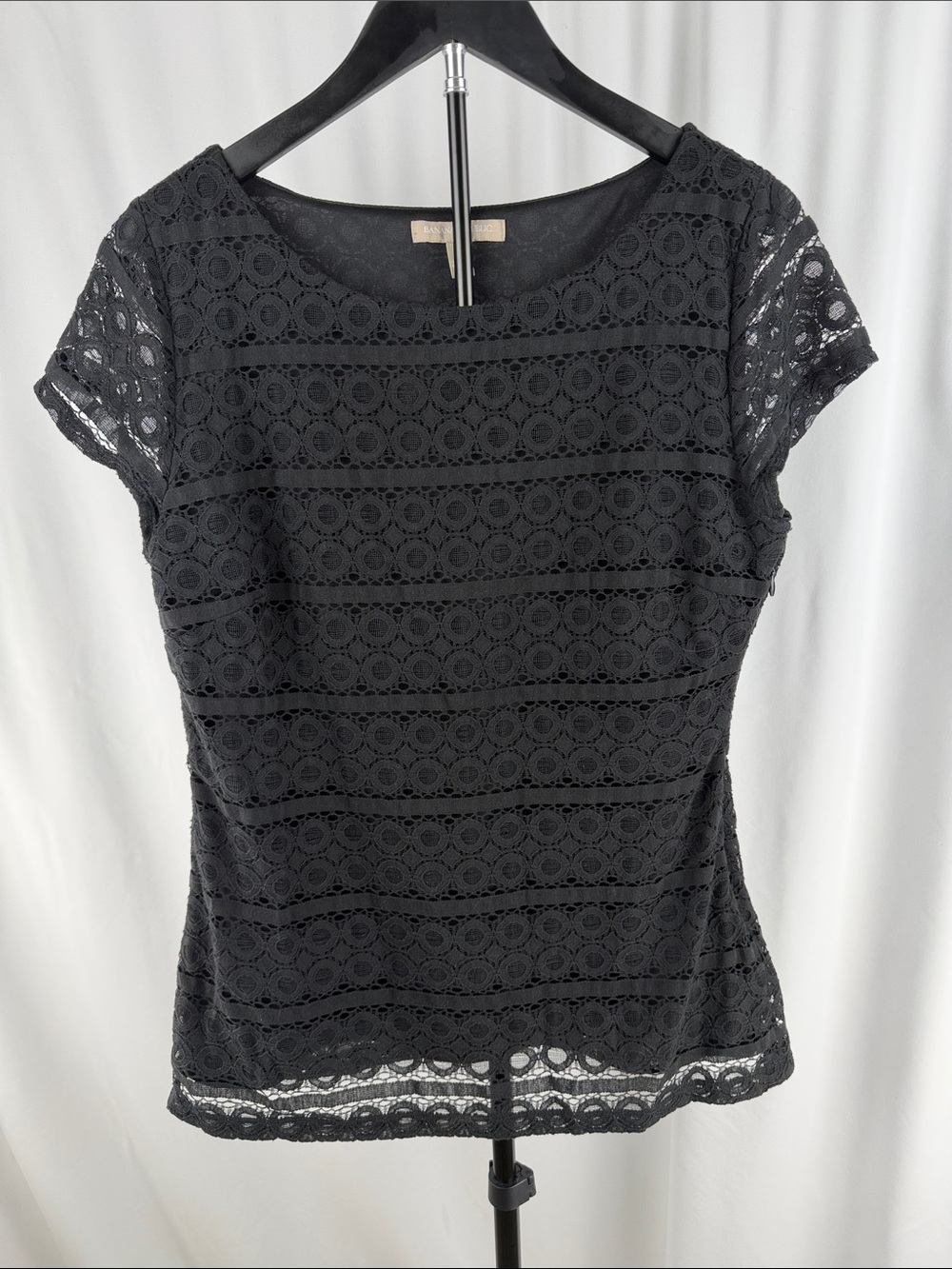 Banana Republic Black Lace Short-Sleeve Blouse